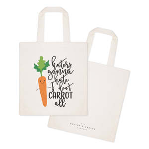 Open-Closure <strong>All</strong> Cotton Canvas Tote Bag 'Haters Gonna <strong>Hate</strong> I Don't Care' Carrot Design - Product Image 2