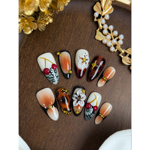 Autumn Amber Blossom Press on Nail Art, autocollant élégant pour ongles pour femmes - Product Image 1