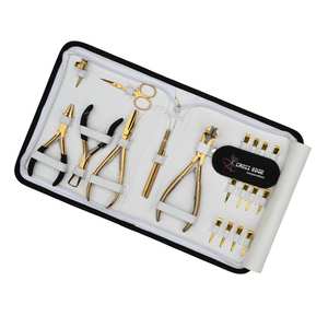 Kit professionnel d'extensions de cheveux à micro-perles, pince à sertir à trois trous, outil de pose de ruban adhésif, crochet en boucle et anneau de séparation et clips - Product Image 1