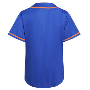 Unisex Blue Baseball Jersey With Orange Trim Short Sleeve Button Down Moisture Wicking <b>Mesh</b> Fabric Adult <b>Size</b> - Product Image 2
