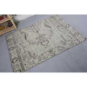 Handmade Vintage Beige Wool Patchwork <b>Rug</b> 3.8 X 5.4 ft <b>Boho</b> Style Large Area Rectangular Pattern for Entryway Bed Teen's Latex - Product Image 2