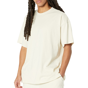 Camiseta de Algodón Crema Extra Grande para Hombre, Manga Corta, Cuello Redondo, Color Sólido, Estilo Casual - Product Image 1