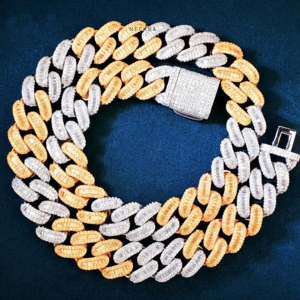 Cadena de eslabones cubanos de moissanita con corte Baguette de 15mm-Edición de plata 925 de dos tonos, collar de hip-hop estilo rapero para hombres de India - Product Image 3