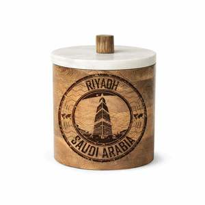 Pot de rangement en bois avec calligraphie arabe et design de lanterne, couvercle en marbre, boîte décorative pour la décoration de la maison - Product Image 5
