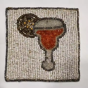 Handcrafted Beaded <b>Coaster</b> with Martini Glass Design Elegant Round Red and <b>Gold</b> Table Accent for Bars and Parties - Product Image 4
