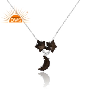 Vente chaude Fine Sterling Silver Gold Sheen Obsidian Gemstone Crescent Moon Design Pendentif Collier Personnalisé Fabricant de Bijoux - Product Image 2