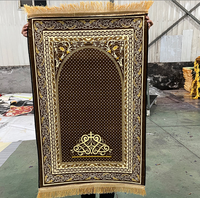 PM27 Tapis de prière portable classique à double frange avec tapis de prière en velours de cristal imprimé épais