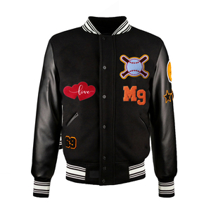 Veste de baseball en laine confortable, couleur noire, logo brodé en chenille sur cuir, manteau en laine chaud pour l'hiver - Product Image 1
