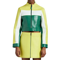 Conjunto de Chaqueta y Falda de Invierno para Mujer, en Cuero de Oveja, con Bloques de Color Personalizados, Reversible, Talla Grande, Acolchado, Impermeable, con Cierre y Cuello Alto