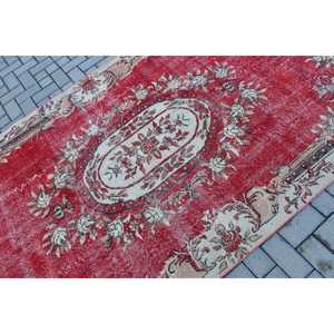 พรมขนาด 5.2x7.9 ฟุต, พรมวินเทจตุรกี, พรมลายอิคัตสีแดง - Product Image 5