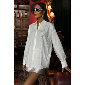 เสื้อเชิ้ตผ้าป๊อปลินสไตล์โบฮีเมียนวินเทจประดับหินลายพระจันทร์ 3440 - Product Image 3