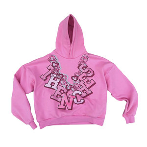 Sudadera con Capucha Extra Grande de Algodón Grueso con Estampado Gráfico Rosa de Lujo Personalizada, Lavada al Ácido, con Cierre - Product Image 2
