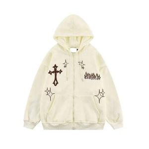 เสื้อฮู้ดมีซิปสไตล์วินเทจของผู้ชายเสื้อมีฮู้ดโอเวอร์ไซส์ผ้าคอตตอนผ้าฟลีซสำหรับ100% เหมาะสำหรับฤดูใบไม้ผลิงานปักตามสั่ง - Product Image 4