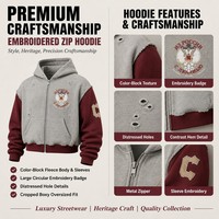 Sweat-shirt zippé personnalisé OEM brodé, color block, en polaire, coupe courte et oversize, idéal pour l'hiver