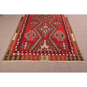 5.1x9.8 ft <b>Wool</b> Rug Large Turkish <b>Red</b> Patchwork Kilim Southwestern Rug with Latex Backing Eco-Friendly Traditional Home Decor - Product Image 5