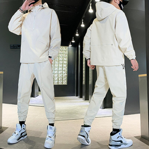 Oem Custom Men's 2024 Half <b>Zip</b> <b>Hooded</b> Windbreaker Sets CustomMade Slim Fit Thick Waistband Two Pieces Nylon Windbreak Tracksuits - Product Image 3
