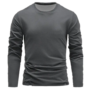 Spring and Autumn Men's Solid Color <b>Round</b> Neck T-shirt Polyester/Cotton Breathable <b>Canvas</b> Casual Loose Long Sleeve - Product Image 1