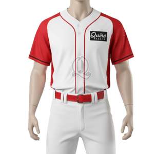 Ensemble d'uniformes de baseball rouges et blancs personnalisés Tissu en polyester respirant Vêtements d'équipe à manches raglan élégants - Product Image 4