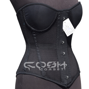 Corset gothique noir en coton avec maille respirante sur le devant - Product Image 4