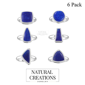 925 Sterling Silver High Finish Bezel Setting <b>Lapis</b> <b>Lazuli</b> Gemstone Mix Shapes Classic Wedding Party Trendy Fashionable Unisex - Product Image 2