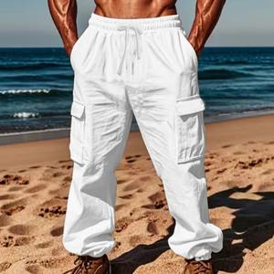 Pantalon cargo décontracté en coton respirant pour homme, taille mi-haute, style streetwear vintage, multi-poches, pour l'hiver - Product Image 5