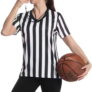 Camisa de árbitro de fútbol profesional para mujer, con cuello en V uniforme de fútbol, ropa de árbitro, camisa grande de manga corta para correr en blanco y negro - Product Image 1