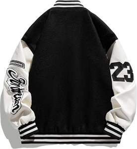Vestes universitaires pour hommes : Veste bomber de baseball vintage streetwear pour hommes et femmes, veste décontractée à manches en cuir - Product Image 3