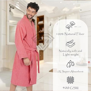 100% confortable respirant grande taille thermique classique luxe Robes pour hommes femmes longue agrafe coton éponge tissu peignoir - Product Image 2