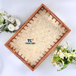 Vente en gros Plateaux décoratifs en nacre Design élégant incrusté avec bordure en rotin pour la salle à manger et l'affichage - Product Image 1