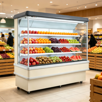 Vitrine réfrigérée à rideau d'air pour fruits et légumes de supermarché avec éclairage LED