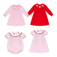 Noël 2024 vêtements pour enfants robes décontractées smockées pour filles avec manches courtes en coton âge de 3 mois à 12 ans personnalisé