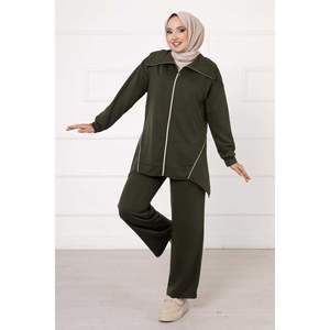 Khaki Double Thread Piping Sports 2-Piece <b>Set</b> above Knee <b>Shorts</b> <b>and</b> <b>Top</b> for Club Wear for Summer <b>and</b> Winter Season - Product Image 2