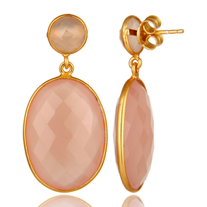 Rose Chalcedony Gemstone Statement Earring Silver Gold Plated Dangle Drop Designer Earrings Jewelry Manufacturer - Product Image 4