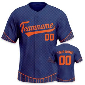 Maillot de baseball personnalisé marine Orange personnalisé imprimé nom numéro bouton uniforme hommes femmes jeunes enfants équipe chemise - Product Image 4