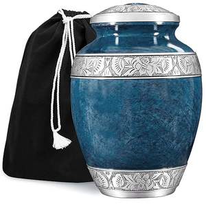 Handcrafted <b>Small</b> Aluminium Art Deco Striking Blue Design Tabletop <b>Vase</b> for Adults Ashes Storage - Product Image 1