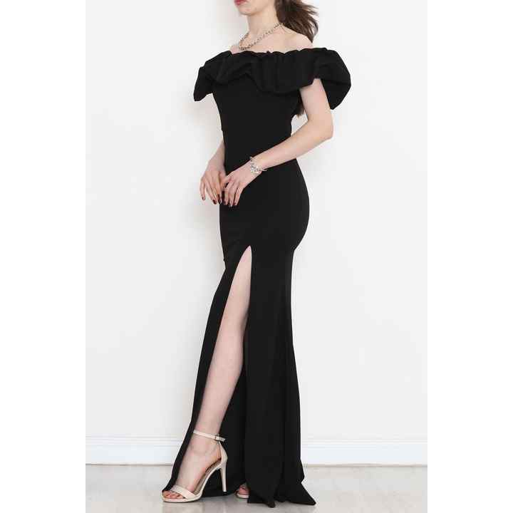 Flounce Slit Dress Black - 582834.1592.