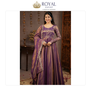 Costume Anarkali en soie Cosmos lourde traditionnelle de haute qualité, avec broderie, pour les occasions de mariage - Product Image 6
