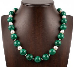 Collar de Perlas de Agua Dulce con Cuentas Anudadas a Mano, Chapado en Oro de 925 sobre Plata, de 18 Pulgadas, con Piedra de Malaquita Natural, Regalo Moderno para Mujer - Product Image 6