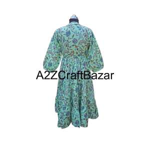 Robe mi-longue Himanshi à fleurs coucher de soleil, taille naturelle, manches longues, col en V, décontractée, confortable, en coton de haute qualité - Product Image 6