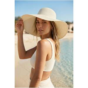 Wide Brim Cream Knit Pattern Fashionable And Functional <b>Hat</b> Sun Protection Hsr2005 - Cream - Product Image 2