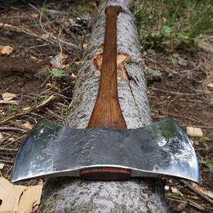 Hache à double tête en acier au carbone, manche en bois de rose pointu de qualité industrielle, style viking avec revêtement en cuir - Product Image 4