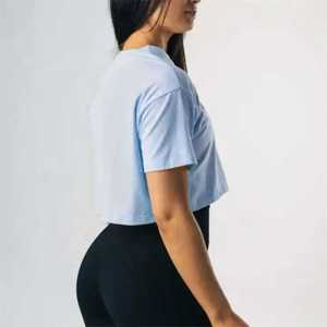 Gros Nouveau Design Vente à Chaud Été Femmes Crop Top Haute Qualité Couleur Unie Coupe Ample Sans Col Manches Courtes - Product Image 5