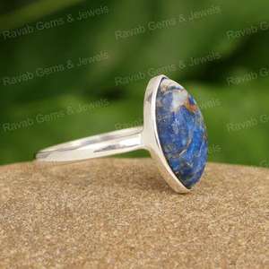 Anillo fino de Plata de Ley 925 hecho a mano para mujer, diseño de gatito, Marquesa suave, cobre, lapislázuli Natural, piedra preciosa, oro rosa - Product Image 4