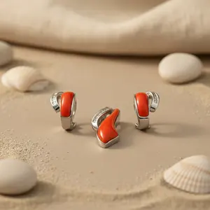 Ensemble de bijoux fins pour femmes, boucles d'oreilles et pendentif en argent avec pierre précieuse corail, améthyste et cristal plaqué or pour les fêtes - Product Image 1