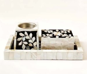 Ensemble de brûleur à bakhoor en incrustation d'os durable, motifs floraux faits à la main, encens indien pour les intérieurs de style héritage classique - Product Image 4