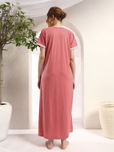 Chemise de nuit en dentelle 100% coton pour femmes, manches courtes, longueur totale, tissu respirant, col uni, élégant, automne/printemps/été - Product Image 6