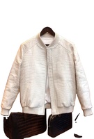Veste de moto d'hiver en toile rétro classique bleue à col montant avec fourrure, logo OEM personnalisé, patch frontal pour homme