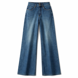 Jean en denim taille haute pour femme, coupe large, délavé vintage, ample, écologique, imperméable, respirant, mode décontractée d'été - Product Image 1