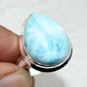 แหวนลาริมาร์ธรรมชาติทำด้วยมือ925สเตอร์ลิงเงินอัญมณีทรงหยดน้ำแหวนหรูหราสไตล์โบฮีเมียนไม่เหมือนใครของขวัญวันหยุดที่สมบูรณ์แบบ - Product Image 5