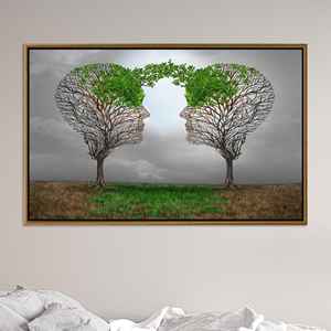 <b>Face</b>-to-<b>Face</b> <b>Tree</b> Silhouette Canvas Elegant Print for Serene Spaces,GOLD FRAMED CANVAS - Product Image 1